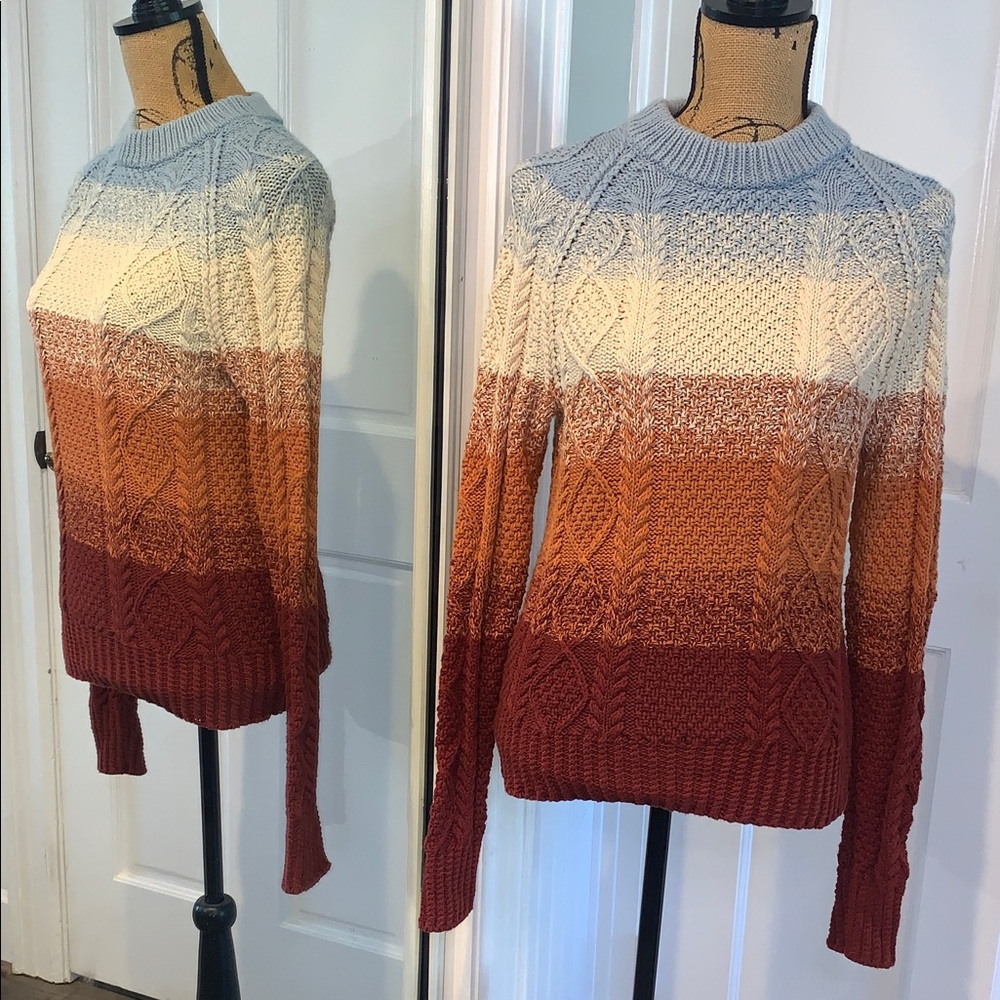 L.L.Bean Signature Cotton Colorblock Cable Knit Fisherman Sweater Aran Island  S
